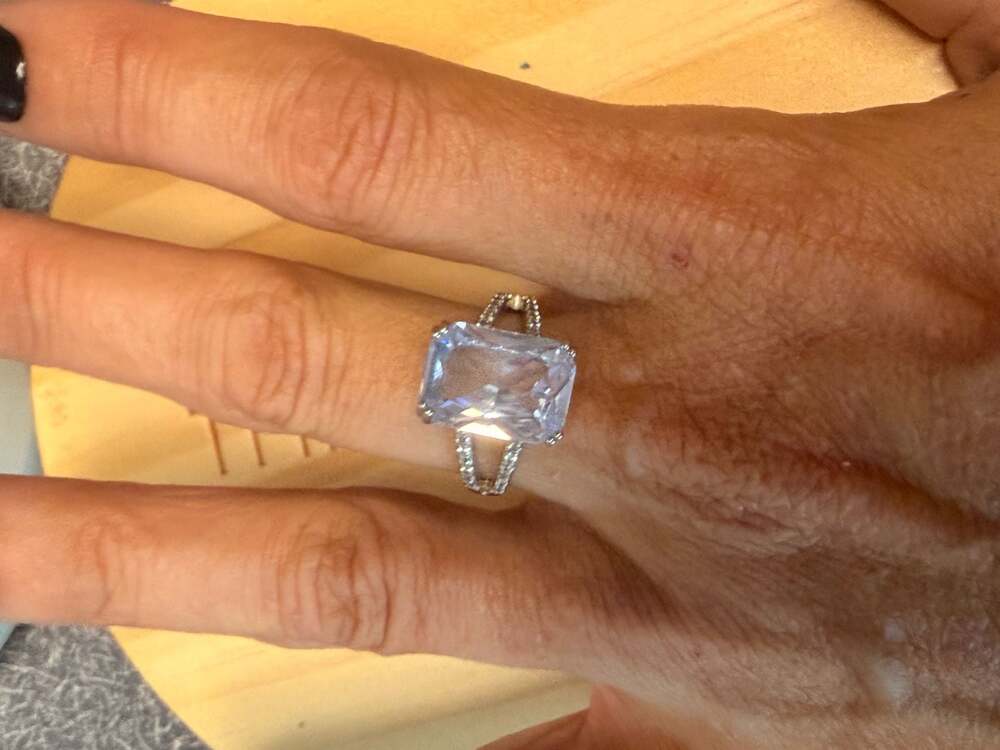 S925 Sterling Silver Radiant Cut Cubic Zirconia Split Shank Cocktail Ring